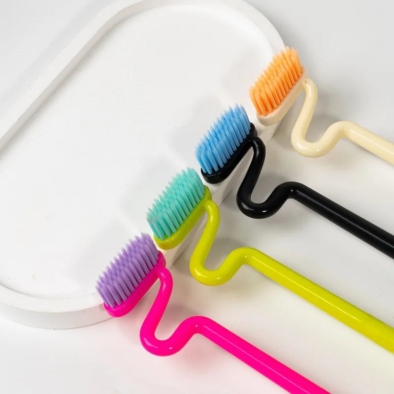 Adult Soft Bristle Wide Head S Shape Vertical Bass Toothbrush 4 Pack Oral Care Premium Manual Dental Brush Teeth Cleaning Tools Peaceful Pleasures Health and Wellness