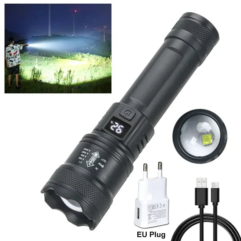 Tactical LED Flashlight 2000LM Zoom Torch | USB Rechargeable