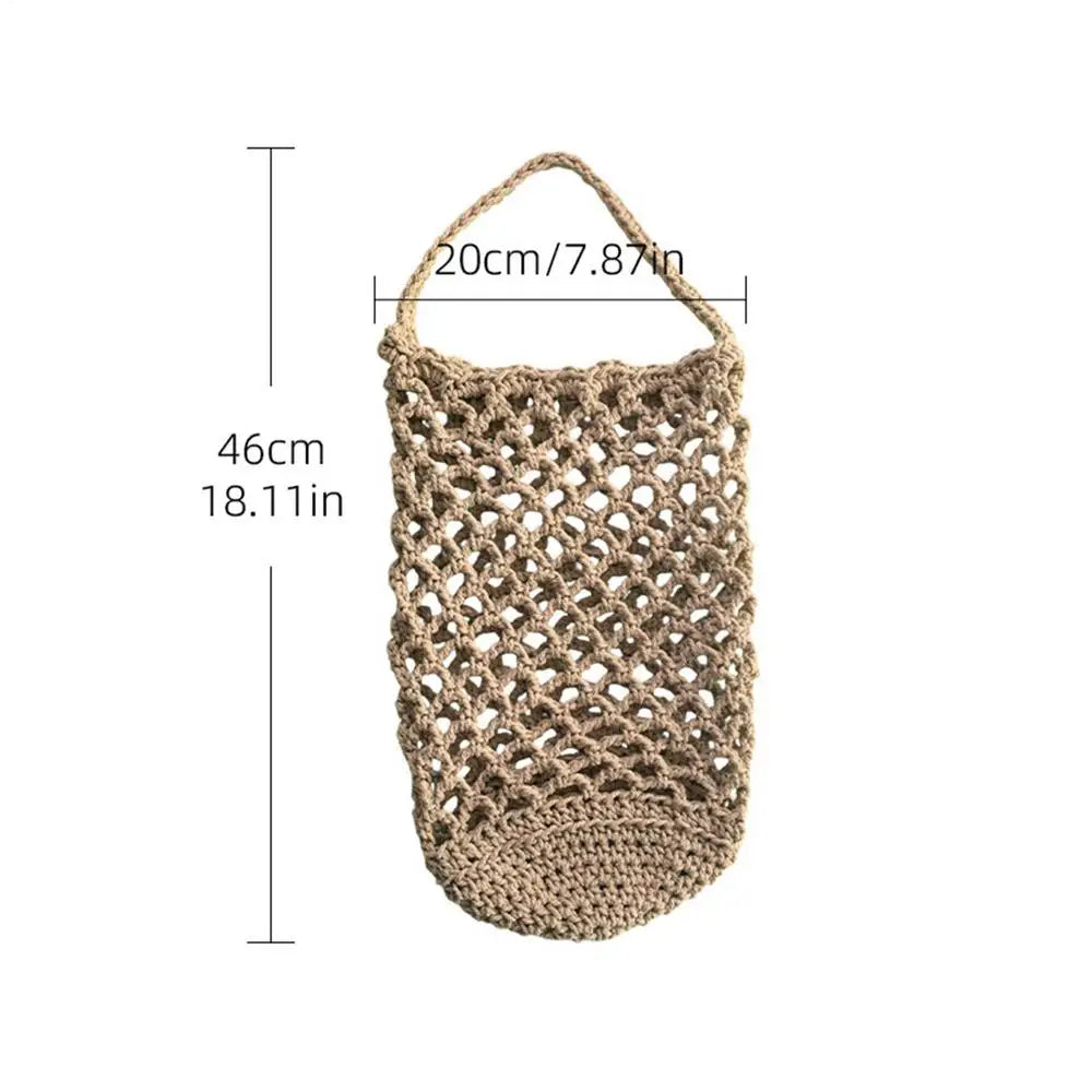 Boho Wall-Mounted Wicker Basket – Fruit & Veggie Kitchen Organizer