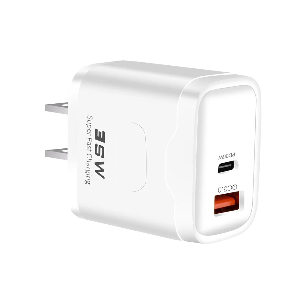 35W Dual Port PD+QC3.0 Fast Charger USB-C Wall Adapter