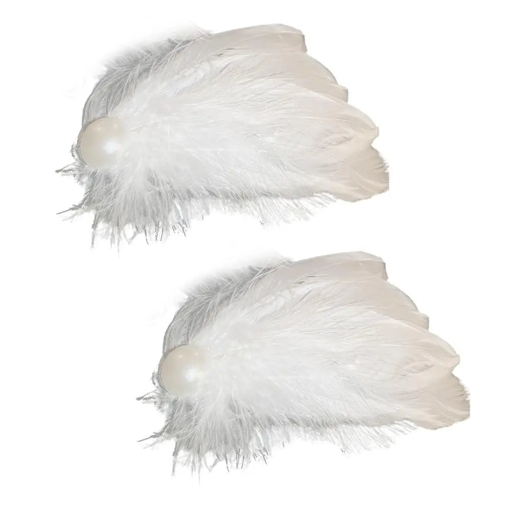 2pcs White Swan Feather Hairpin Headwear Ballet Style Stage Performance Side Clip Girl Party Faux Pearl Accessories Hair Clips Peaceful Pleasures Health and Wellness WHITE M