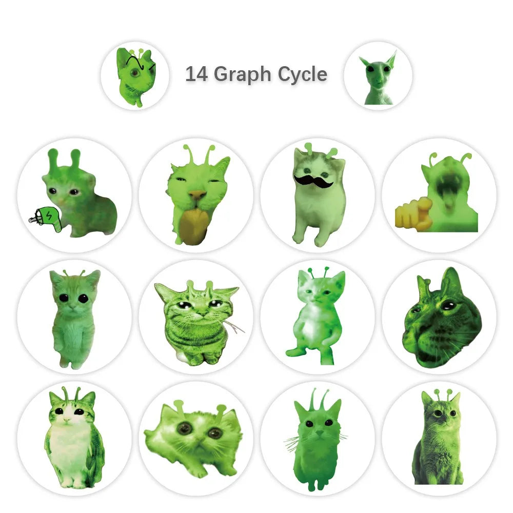 500Pcs Alien Cat Stickers Funny Design Quirky Style Funny Stickers Extraterrestrial Theme Waterproof Peaceful Pleasures Health and Wellness 500pcs