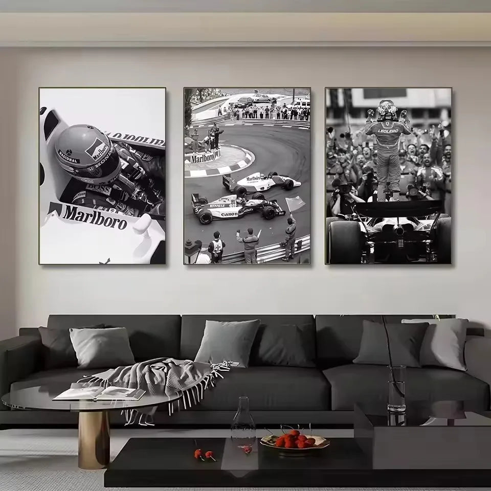 Black and White Famous Racing Sports Car Racer Photography Poster Printed Canvas Painting Wall Art Pictures Home Decor Gift Peaceful Pleasures Health and Wellness