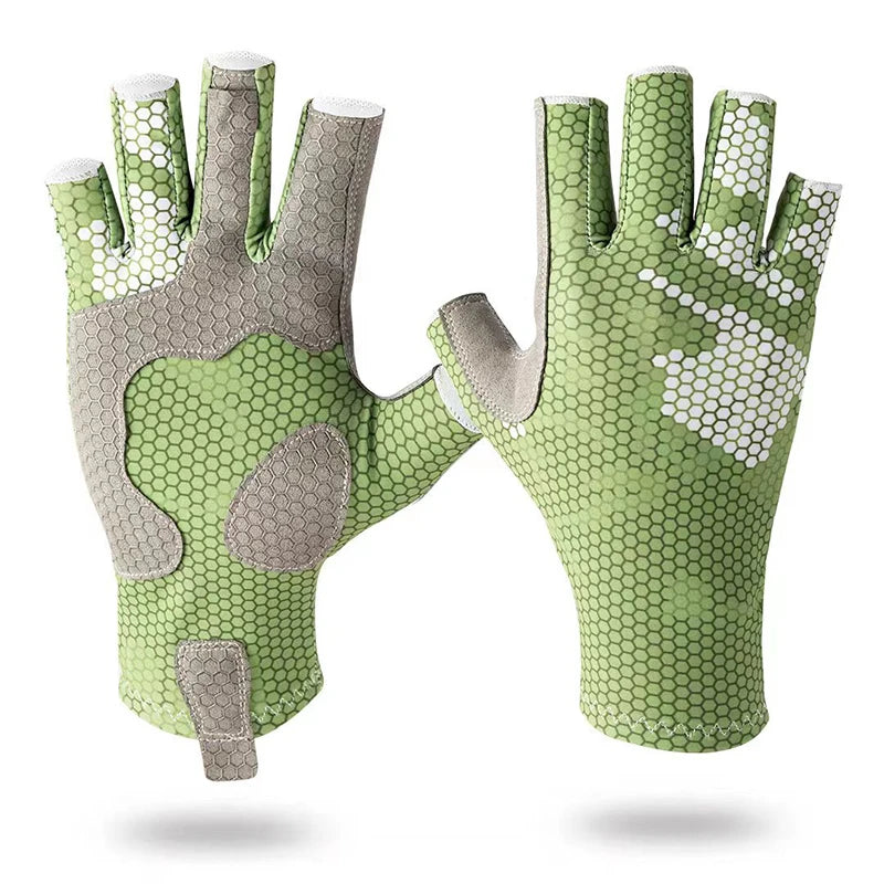 Fishing Gloves UV-resistant and Anti-slip Gloves Sun-protective Half-finger Outdoor Sea Fishing Sports Gloves Peaceful Pleasures Health and Wellness Green L