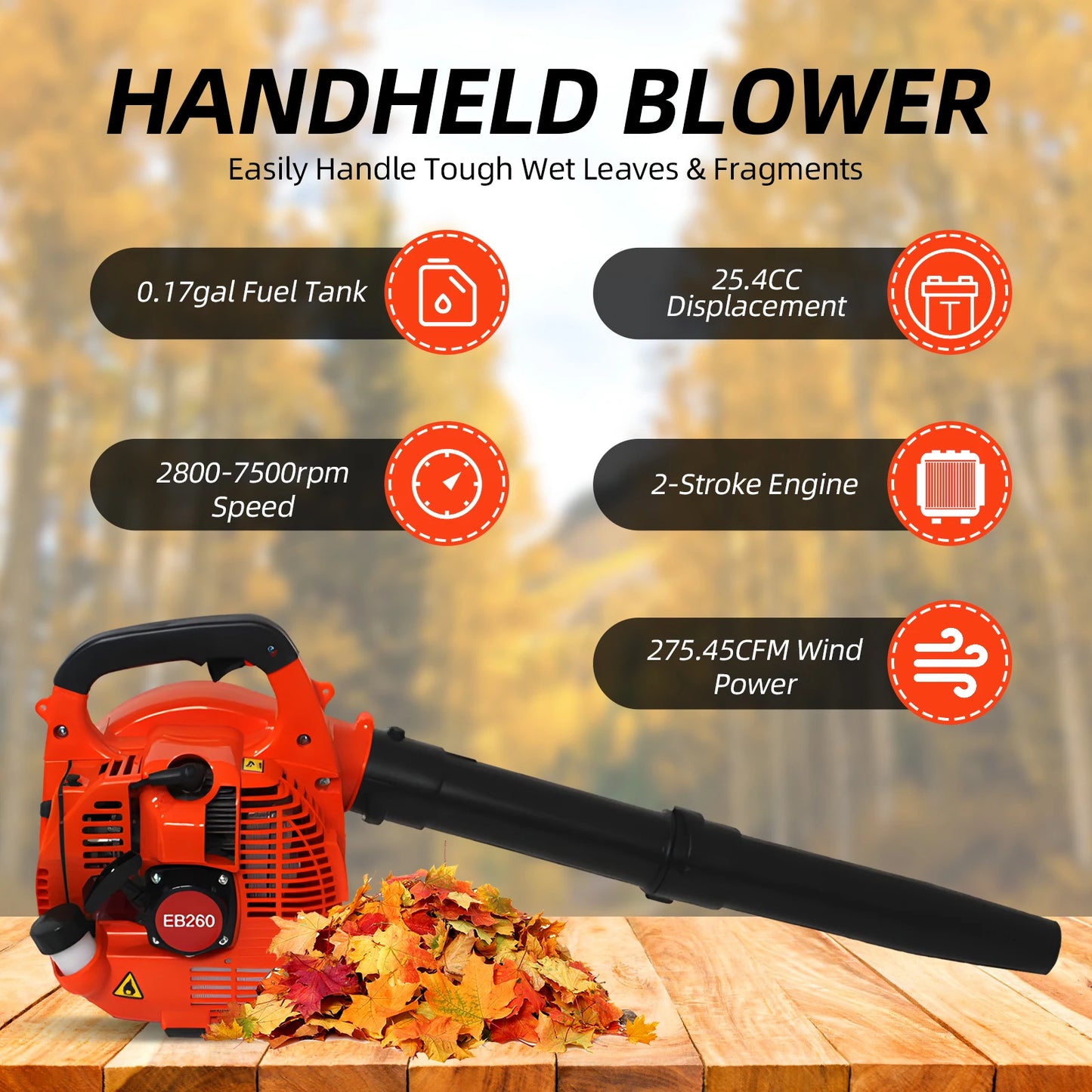 Gas Powered Leaf Blower 2-Stroke 750W | Snow & Lawn Blower