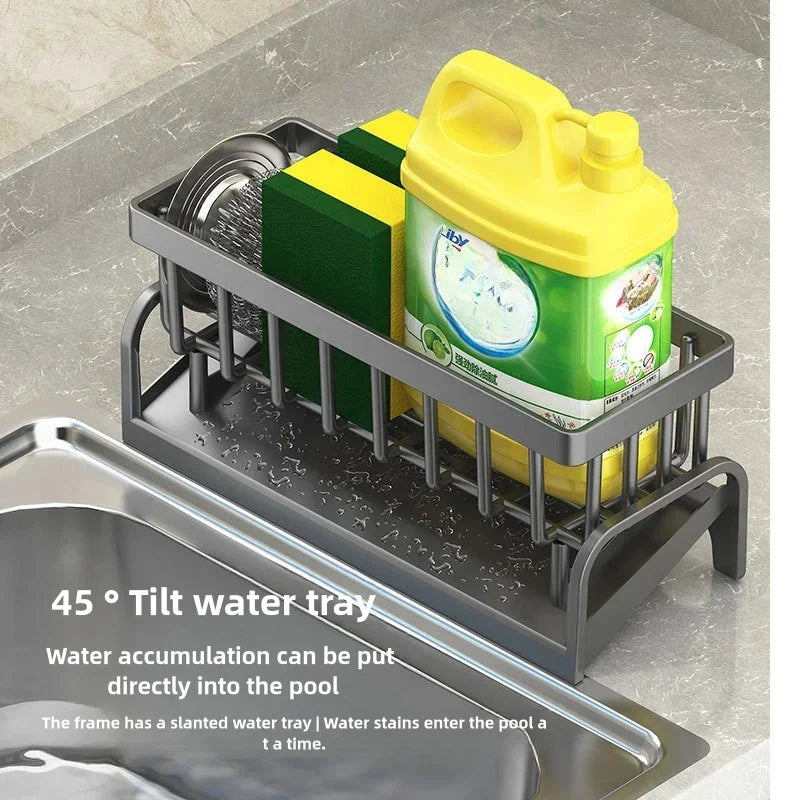 Kitchen Sink Drain Rack & Organizer – Self-Draining Soap, Sponge, Dishcloth & Towel Holder | Wall-Mount or Countertop