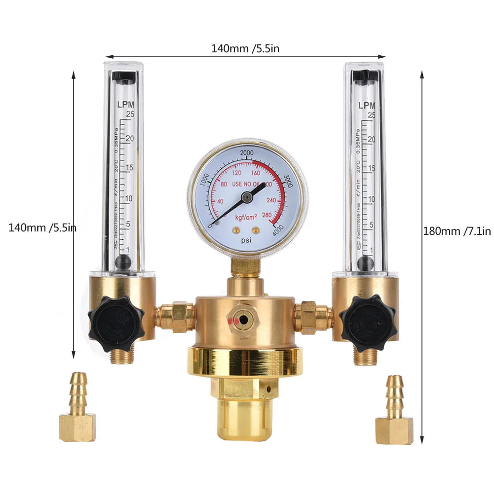 Dual Tube Argon Regulator Flowmeter Gas Pressure Reducer G5 8 Male