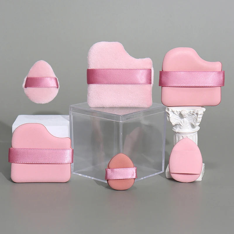 6Pcs/Set Pink Powder Puff Mini Thumb Powder Puff Concealer Blusher Dry And Wet Makeup Soft Skin-friendly Flocking Air Cushion Peaceful Pleasures Health and Wellness