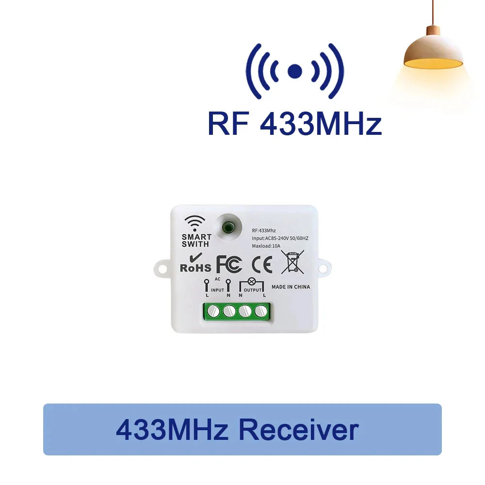RF 433MHz Wireless Remote Light Switch 10A Relay AC 110V 220V