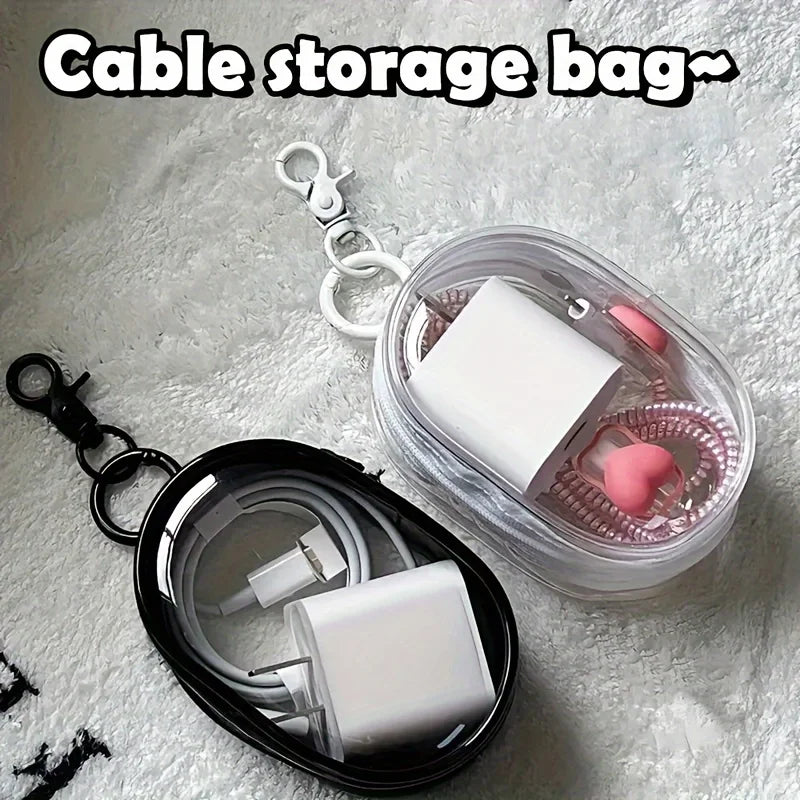 1/2pcs Portable Mini Clear Zipper Storage Bag Space-Saving Organizer for Earphones Chargers Versatile with Handy Keychain Loop Peaceful Pleasures Health and Wellness