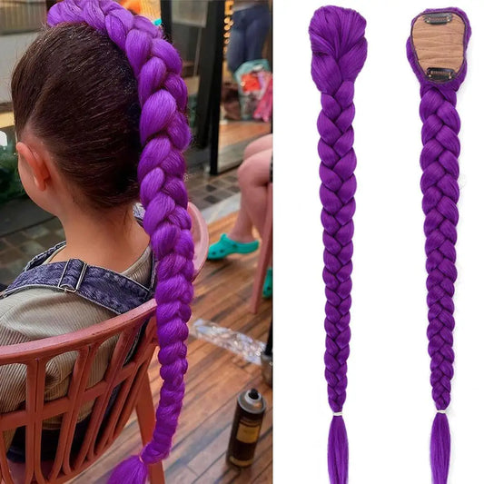 26" Purple Braided Clip-In Ponytail Extension for Kids Clip-In Hair Extension Peaceful Pleasures Health and Wellness