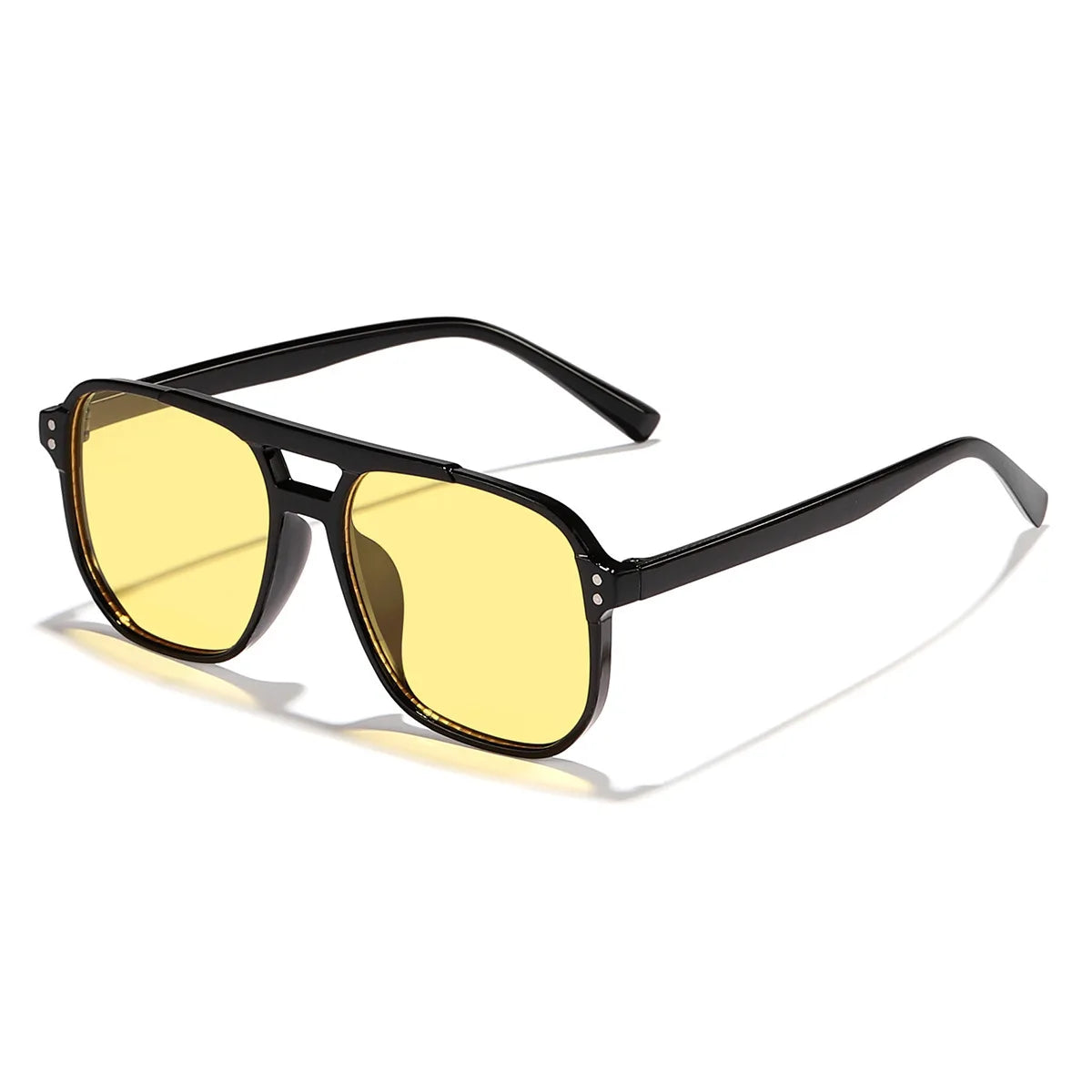 1/6pc Retro Double Bridge Sunglasses Stylish Minimalist Large Frame Fashionable Ins Personality Ocean Lens Sun Glasses Peaceful Pleasures Health and Wellness YELLOW