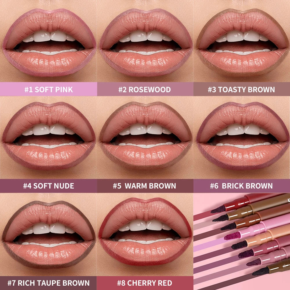 Waterproof 2 In 1 Lip Stain And Liner Pen Long Lasting Smudge Proof Kiss Proof Transfer Resistant 8 Colors Makeup Lip Pencil Peaceful Pleasures Health and Wellness