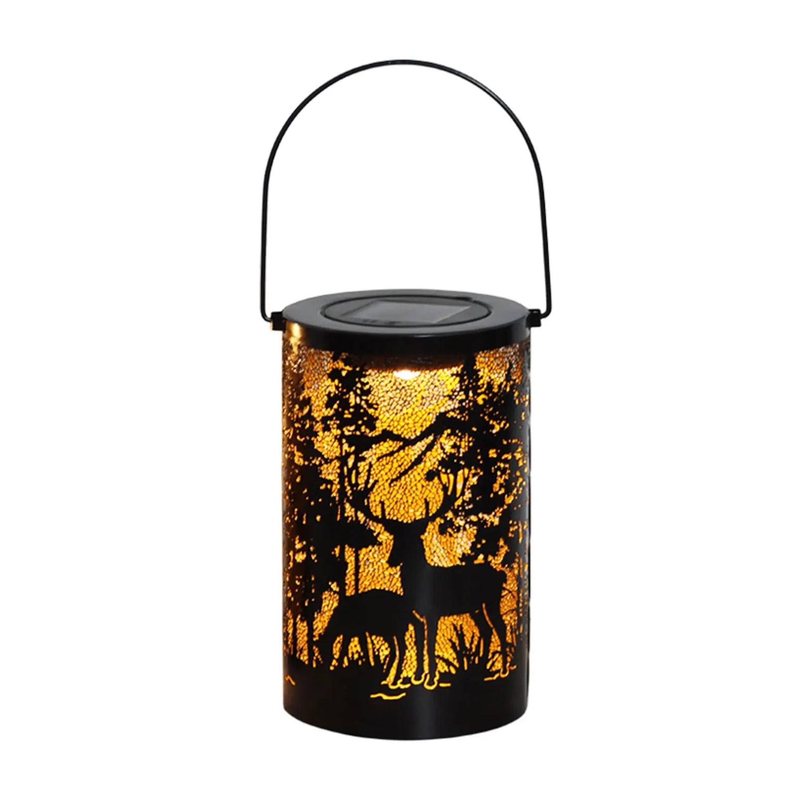 Solar Powered Deer Shaped Iron Lantern Outdoor Garden Decor with Etched Cutout Design Projection Light for Patio Yard Decoration Peaceful Pleasures Health and Wellness A