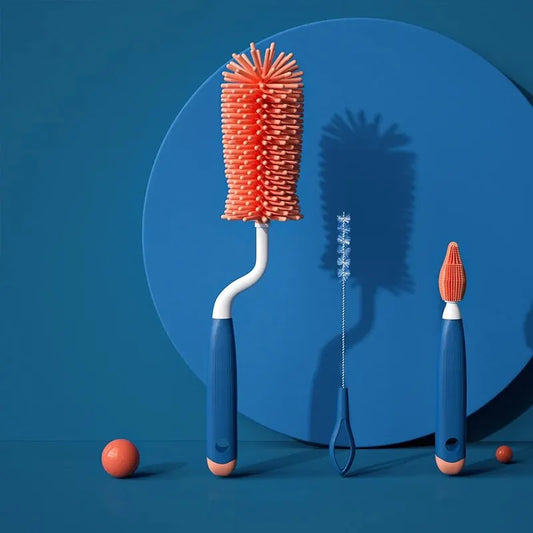 3-Piece Silicone Bottle Brush Set | 360° Baby Bottle Cleaner Bottle Cleaning Brush Set Peaceful Pleasures Health and Wellness Multicolor