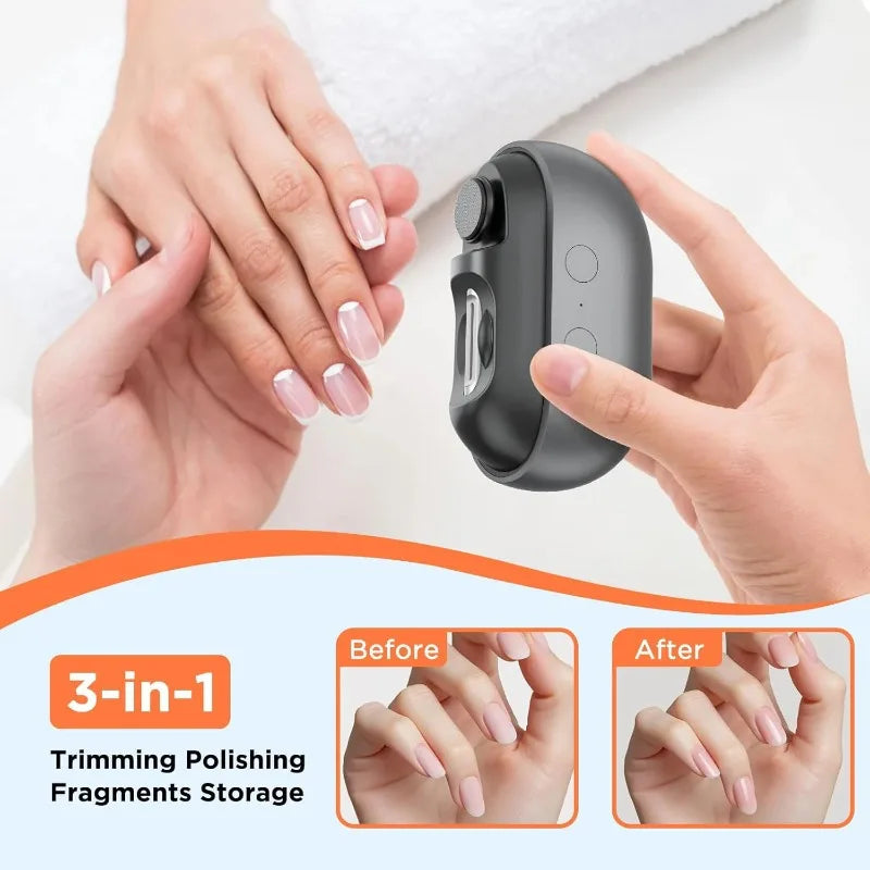 Electric Nail Clipper Electric Nail Trimmer Polisher Portable Fingernail Cutter with Light File Nail Clip Storage Rechargeable Peaceful Pleasures Health and Wellness