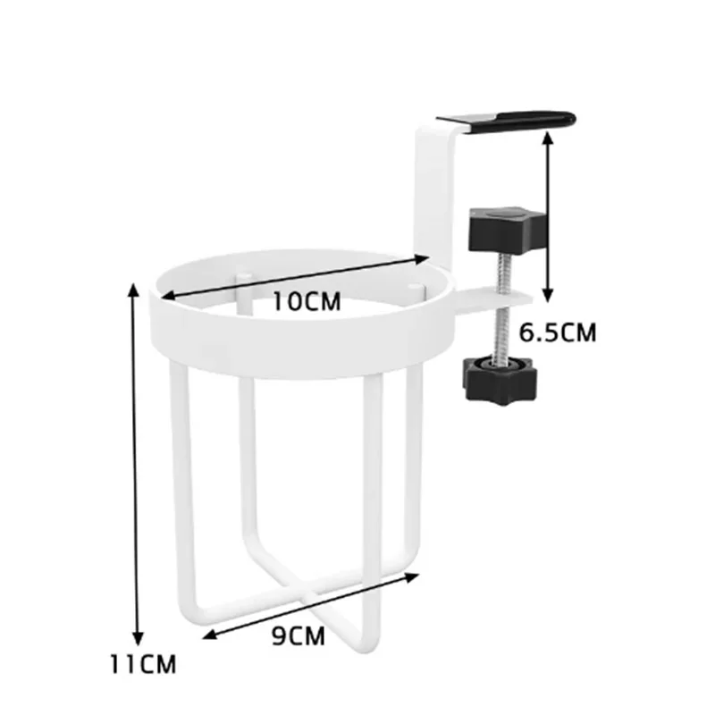 Table Edge Water Cup Holder Iron Hanging Office Coffee Cups Hook Desk Side Storage Rack Fixed No-punching Traceless Mug holder Peaceful Pleasures Health and Wellness WHITE