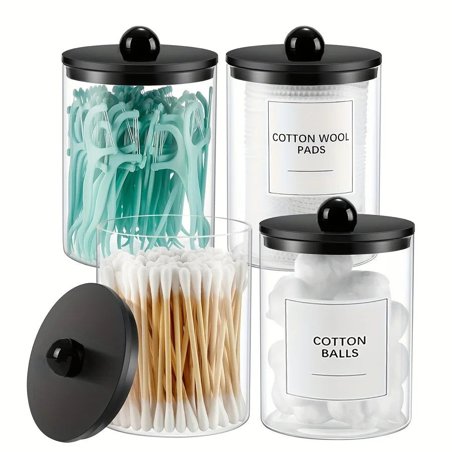 Q-tip Holder Dispenser for Bathroom – 10oz Clear Apothecary Canister Jar for Cotton Swabs, Balls, Pads & Floss Picks