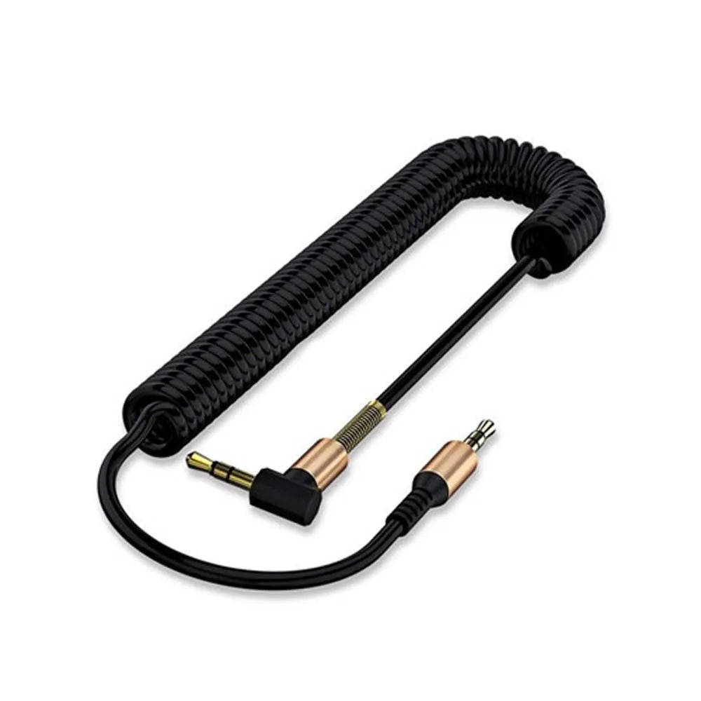 Headphone Cord Speaker Spring Cable Gold-plated Plug Elbow Male To Male Stereo Audio Wire Audio Cable Aux Cable Car Aux Cord Peaceful Pleasures Health and Wellness black