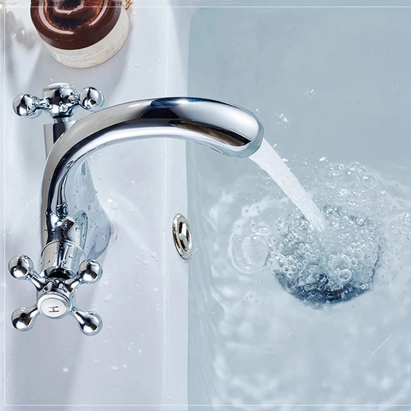 Antique Brass Dual Handle Basin Faucet | Hot & Cold Mixer Tap
