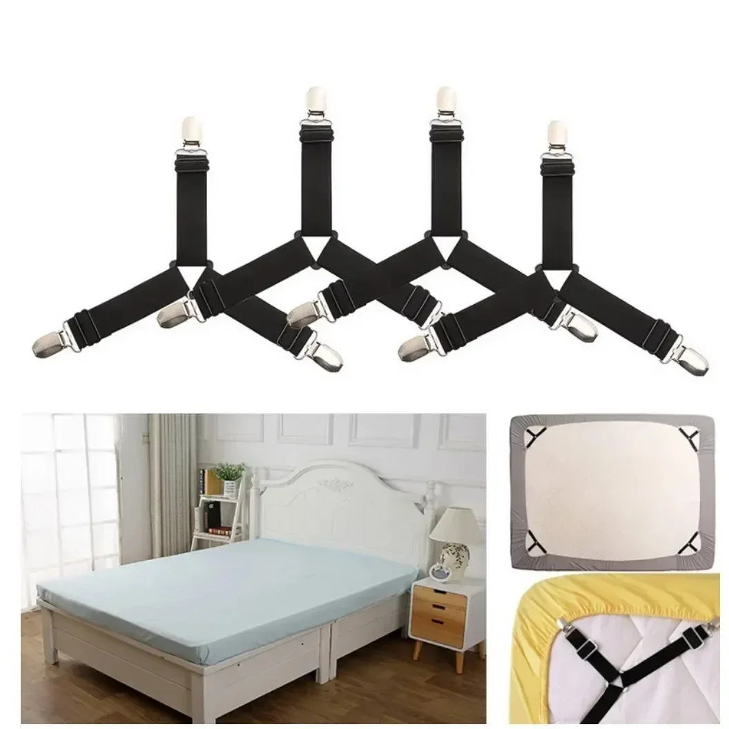 4pcs Adjustable Bed Sheet Fasteners Straps Elastic Mattress Cover Corner Holder Clip Grippers Suspender Cord Hook Loop Clasps Peaceful Pleasures Health and Wellness