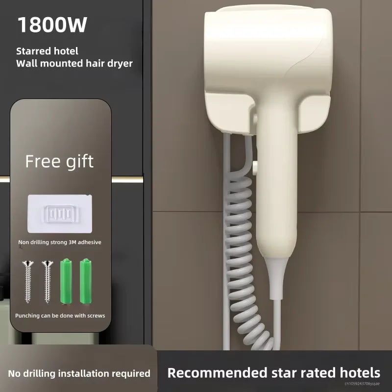 2026 Latest Hotel Wall-Mounted Hair Dryer, 1800W High-Power Negative Ion Hair Care, No-Drill Installation, Hotel-Grade Hair Drye Peaceful Pleasures Health and Wellness