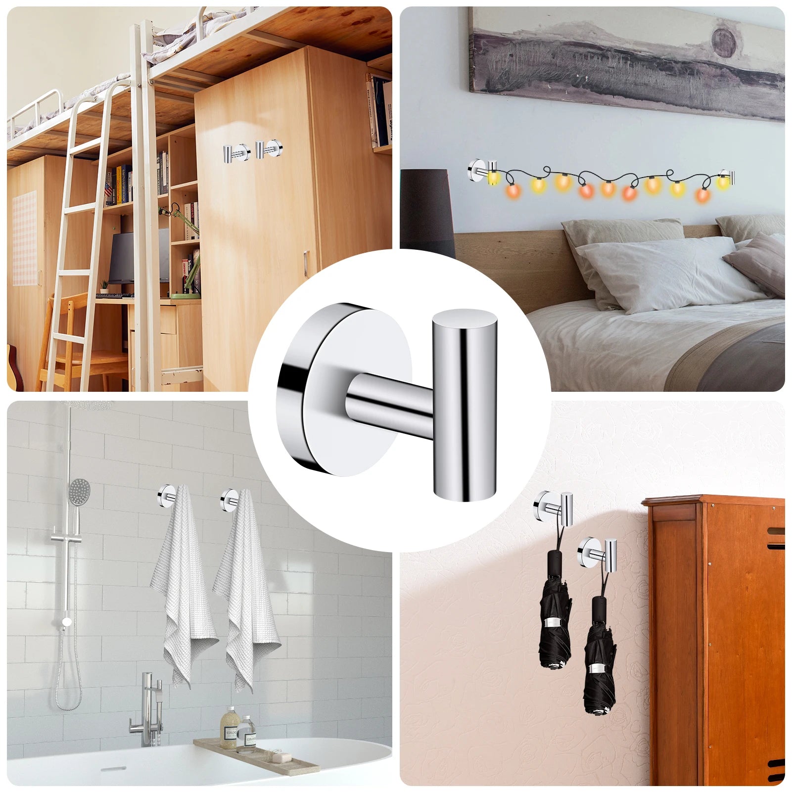 2Pcs Bathroom Towel Hooks Coat Hooks SUS 304 Stainless Steel Lavatory Wall Mount Heavy Duty Wall Hook for Bathroom Kitchen Hotel Peaceful Pleasures Health and Wellness