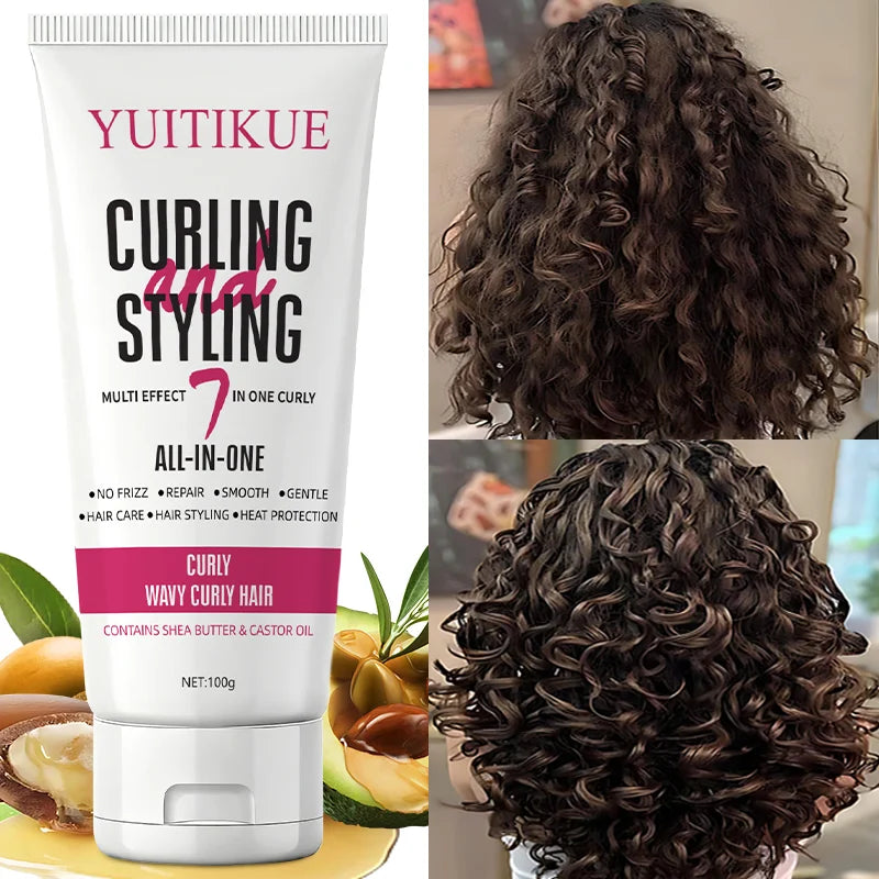 YUITIKUE 7-in-1 Curling Cream 100g - Defines Curls, Controls Frizz, Adds Shine & Moisture, Heat Protection for Curly/Wavy Hair Peaceful Pleasures Health and Wellness Default Title