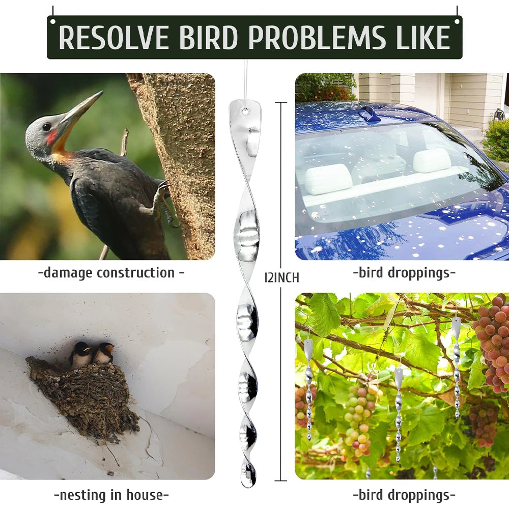 12Pcs Birds Repellent Reflective Rods Silver Spinner Bird Deterrent Device Hanging Ornament for Outdoor Garden Decor Supplies 12 Peaceful Pleasures Health and Wellness