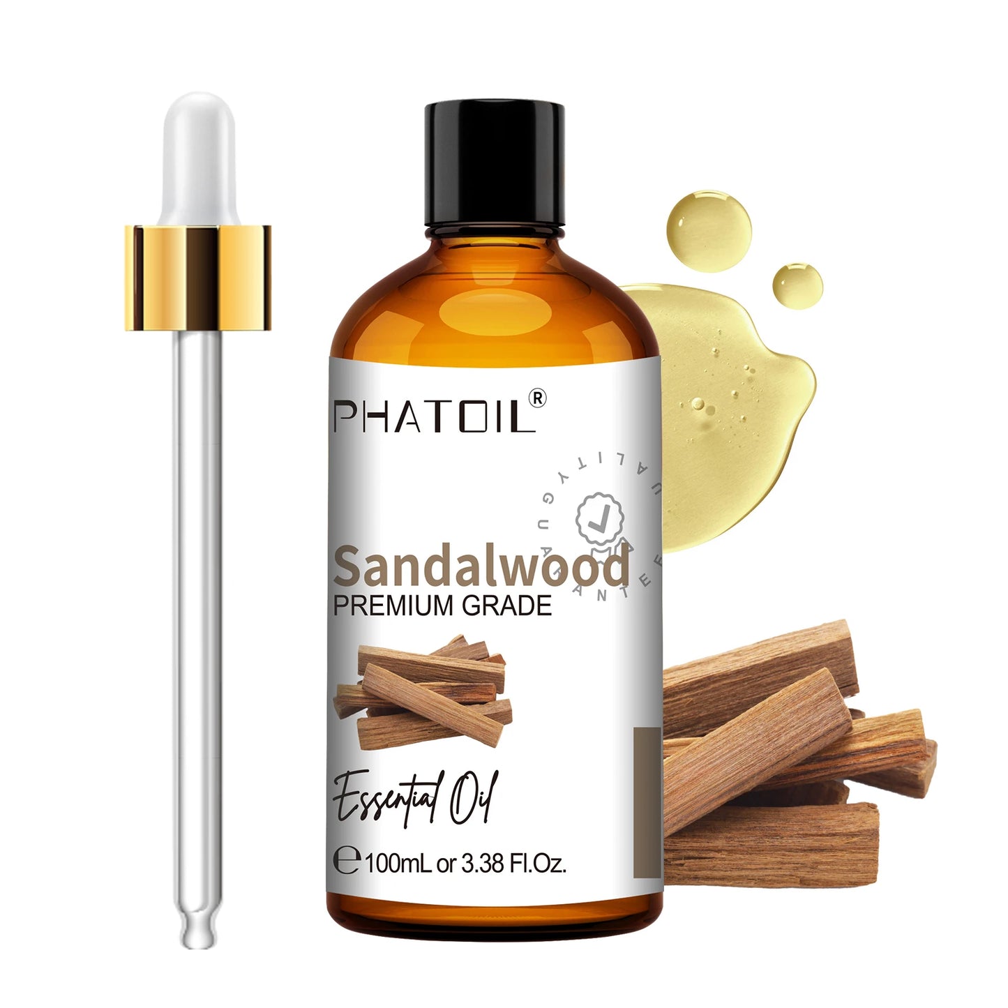 PHATOIL 100ml(3.38 fl.Oz) Eucalyptus Peppermint Tea tree Vanilla Bergamot Aromatherapy Essential Oil For Diffuser,Candle Making Peaceful Pleasures Health and Wellness Sandalwood 100ml