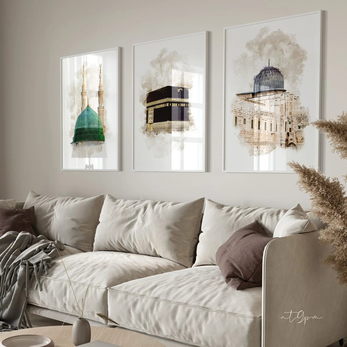 3pcs Modern Islamic Mosque Wall Art Print Canvas Painting Poster Picture For Living Room,Bedroom Home Decor Peaceful Pleasures Health and Wellness
