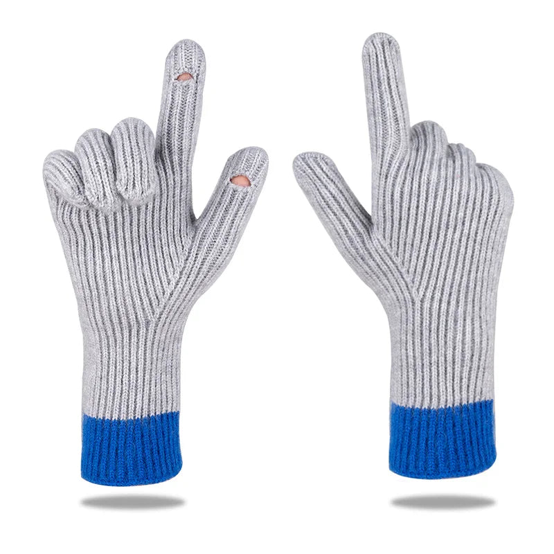 Unisex Knit Touch Screen Winter Gloves – Warm Patchwork Style