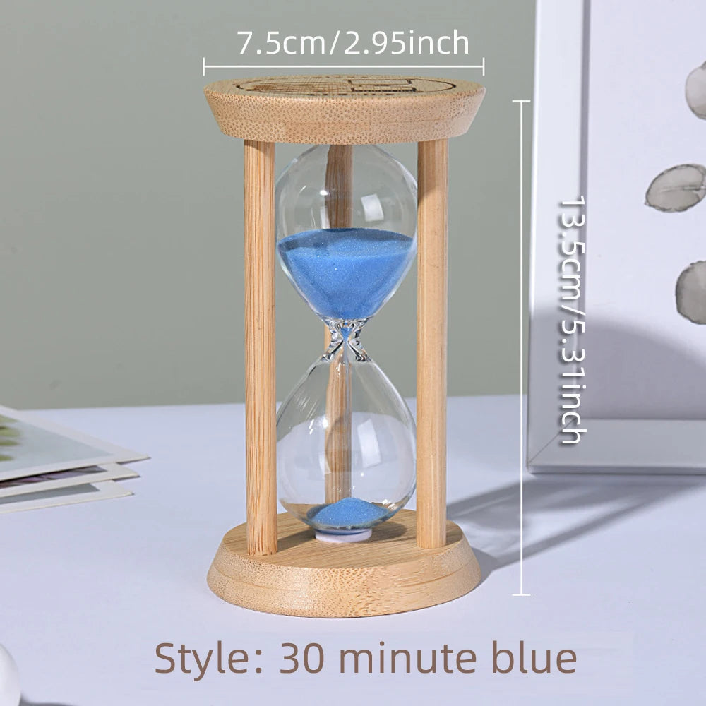 1PCS 3/5/10/15/30 Minutes Wooden Hourglass Timer Home Living Room Desktop Decoration Children Birthday Gift Portable Sand Clock Peaceful Pleasures Health and Wellness 30 Min-Blue