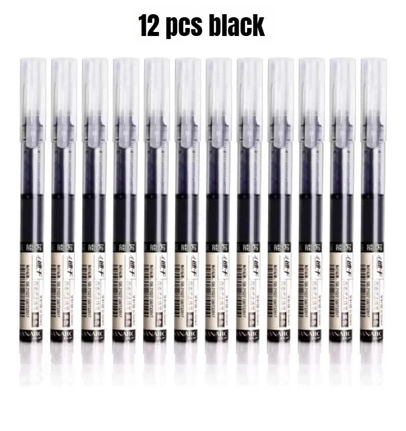 3-24Pcs Straight Liquid Gel Pen Quick-drying, Large-capacity 0.5mm Black Blue Ink for Writing School Office Stationery Supplies Peaceful Pleasures Health and Wellness 12 black pen