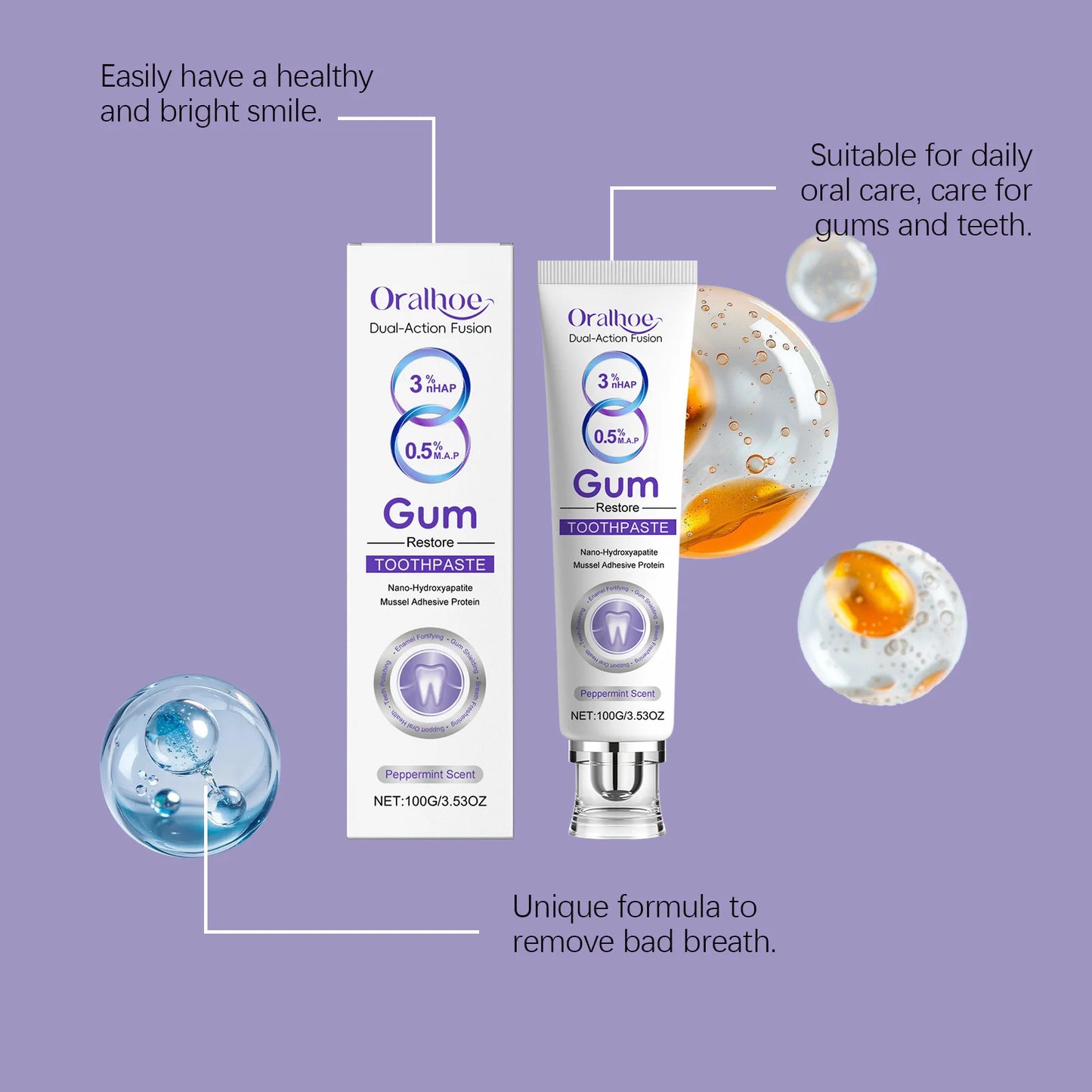 Nano Hydroxyapatite Toothpaste Restores White Teeth Alleviate Gum Bleeding Reduce Plaque Remove Oral Odor Gum Repair Toothpaste Peaceful Pleasures Health and Wellness