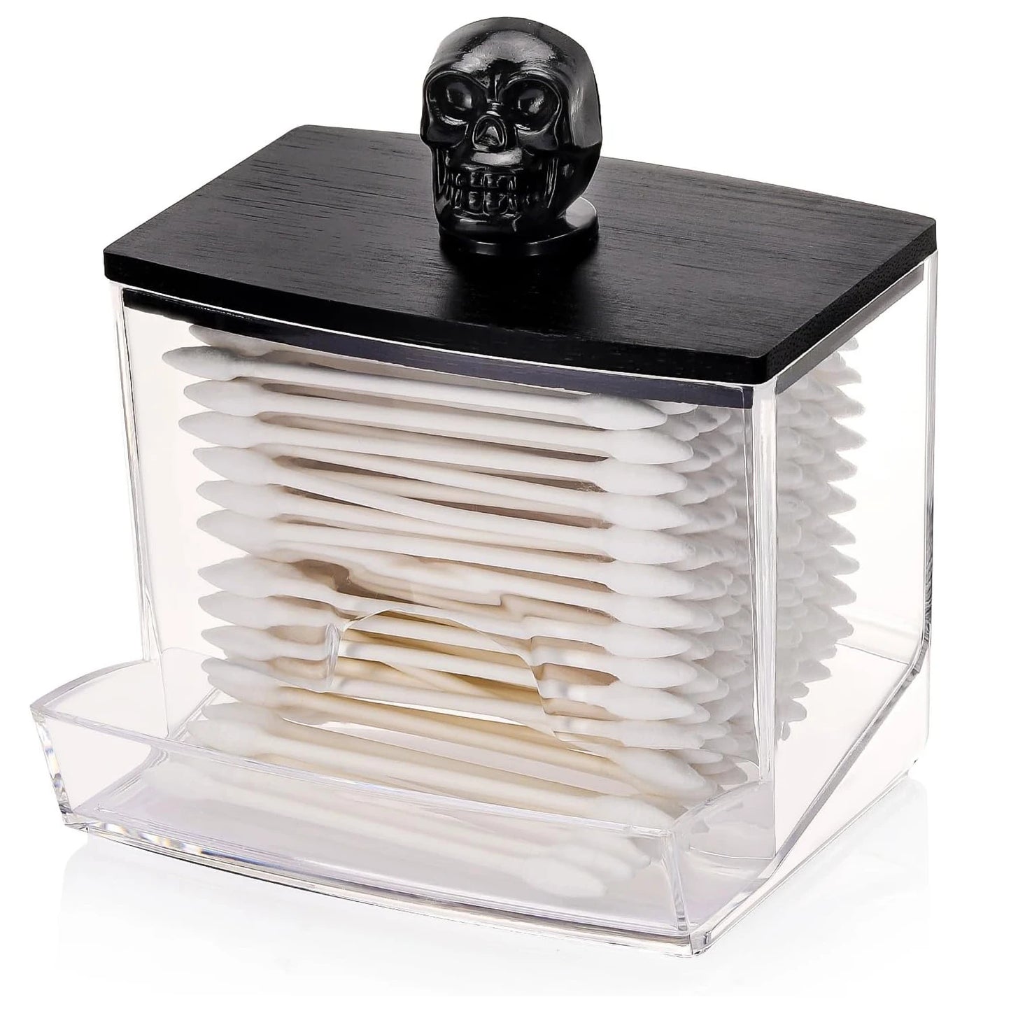 Apothecary Jar Cotton Swab & Qtip Holder – 7 oz Bathroom Storage Container with Black Wood Lid