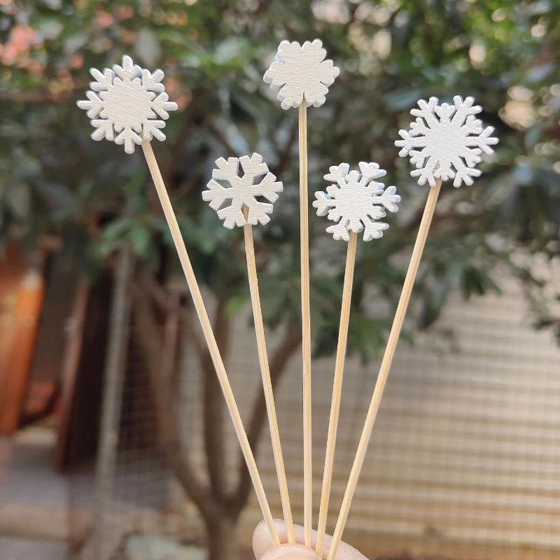 50 Christmas Fruit Sticks Per Set Disposable Bamboo Sticks Snowflake Christmas Trees Santa Claus Fruit Sticks Peaceful Pleasures Health and Wellness