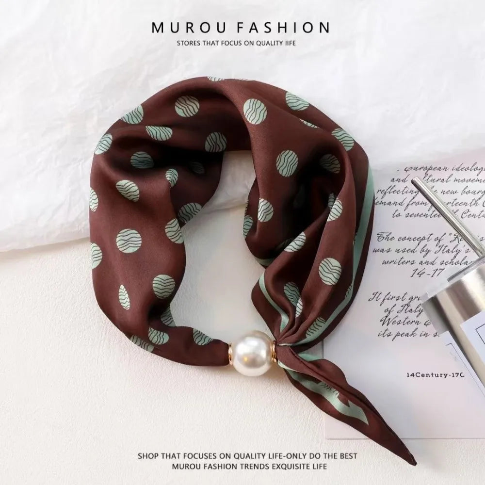 Women's Floral Faux Pearl Magnetic Snap Scarf – Lightweight Wrap