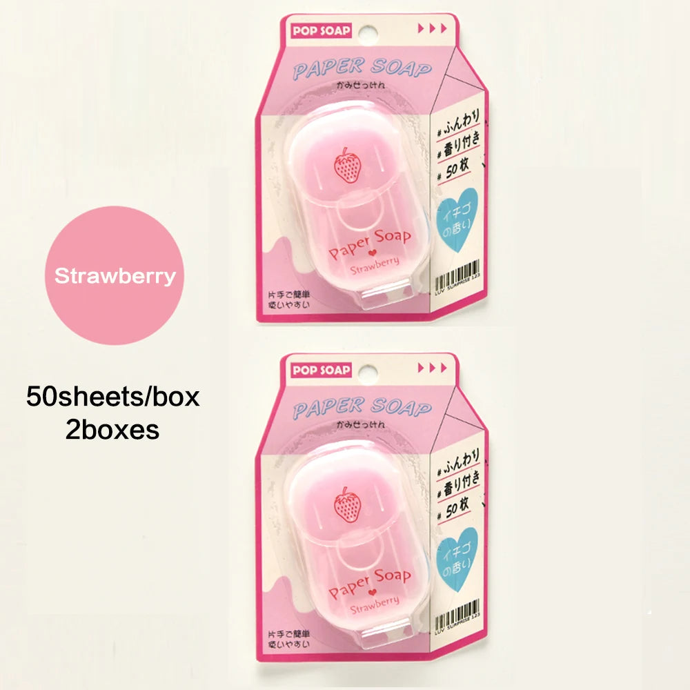 Portable Hand Soap Sheets for Travel | Dissolving Cleanser Wipes | Alcohol-Free | On-the-Go 50 sheets/box Peaceful Pleasures Health and Wellness 2boxes Strawberry