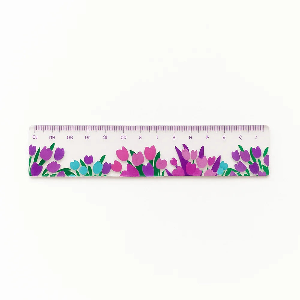 Creative Multifunction 15cm Straight Ruler Double-duty Acrylic Math Drawing Ruler Tulip Transparent Flower Bookmark Student Peaceful Pleasures Health and Wellness D