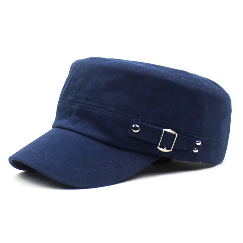 Hat Men Version Tide Solid Color Flat Baseball Caps Cotton Blend Cap Men Side Button Duck Tongue Hat Sunscreen Sports Hat Peaceful Pleasures Health and Wellness blue One Size