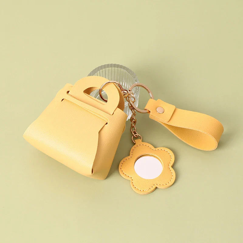 PU Leather Mini Clutch Bag Keychain with Mirror | Cute Pendant