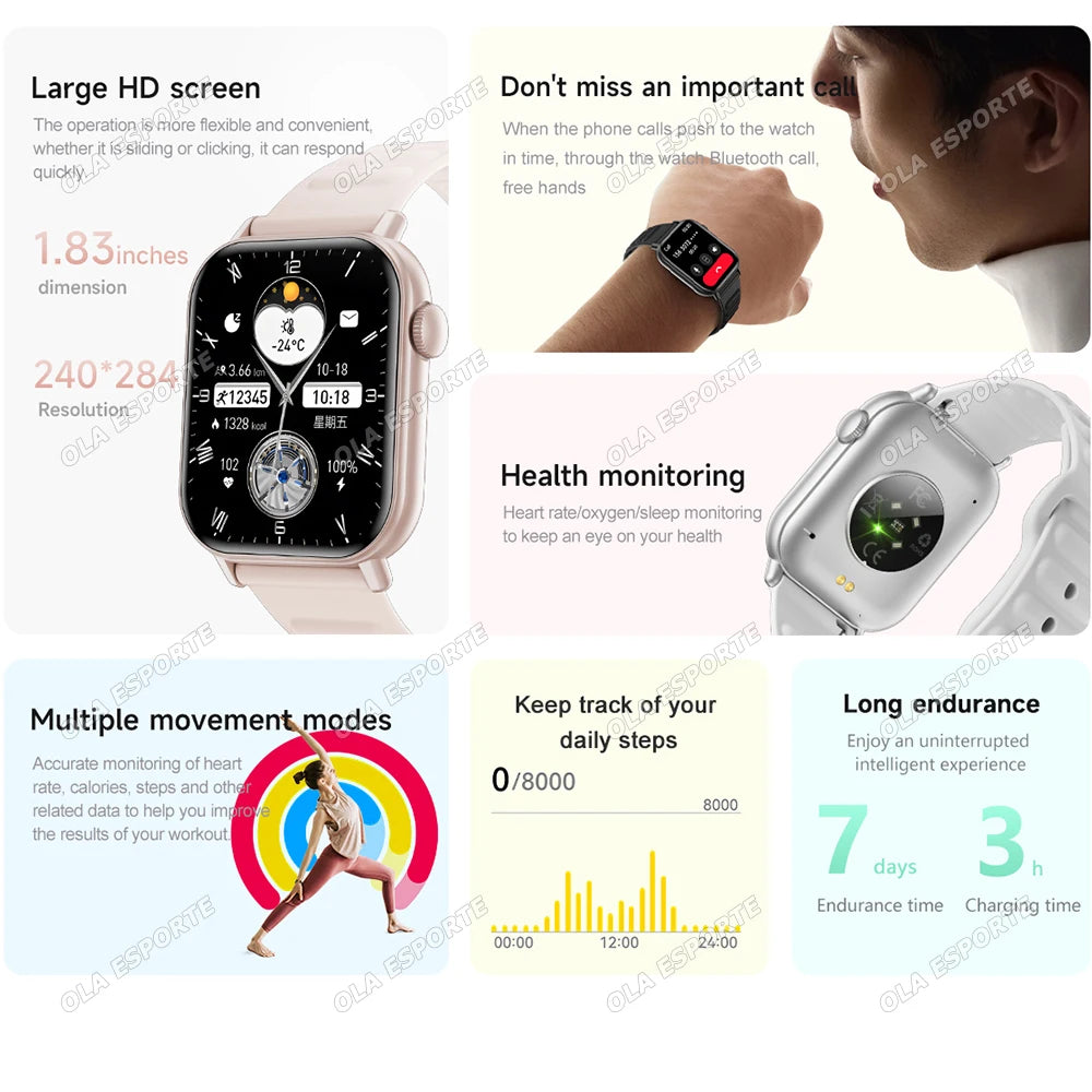2026 Smart Watch Men 1.83inch Sports Fitness Watch Bluetooth Call Heart Rate Sleep Monitoring Music Control Smartwatch WomenHW12 Peaceful Pleasures Health and Wellness