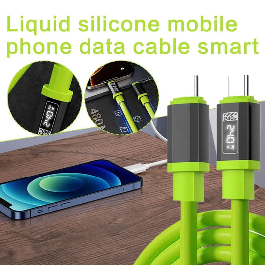 240W Type C to Type C Cable Phone Super Fast Charging Cable With LED Display USB To Type-C Data Cord Liquid Silicone Peaceful Pleasures Health and Wellness