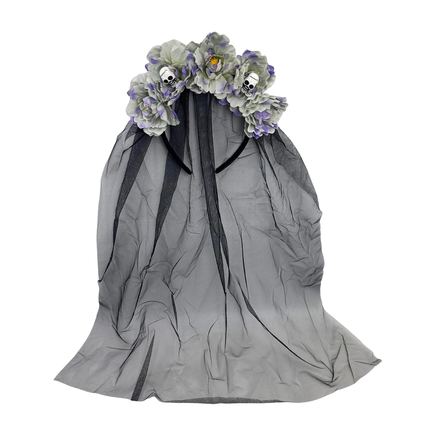 Gothic Rose Skull Headband | Halloween Floral Veil Hair Hoop