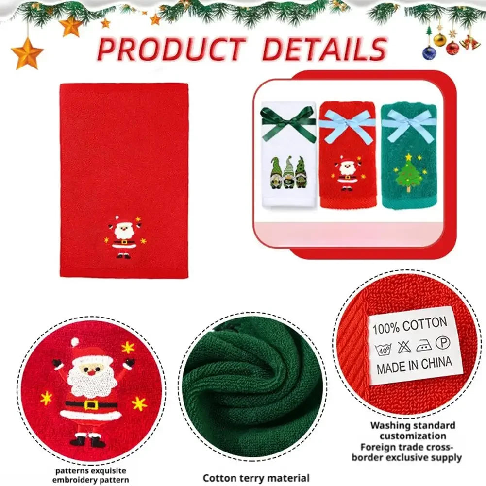 Christmas themed embroidered soft and skin friendly pure Cotton towels suitable for daily kitchen and bathroom use Peaceful Pleasures Health and Wellness