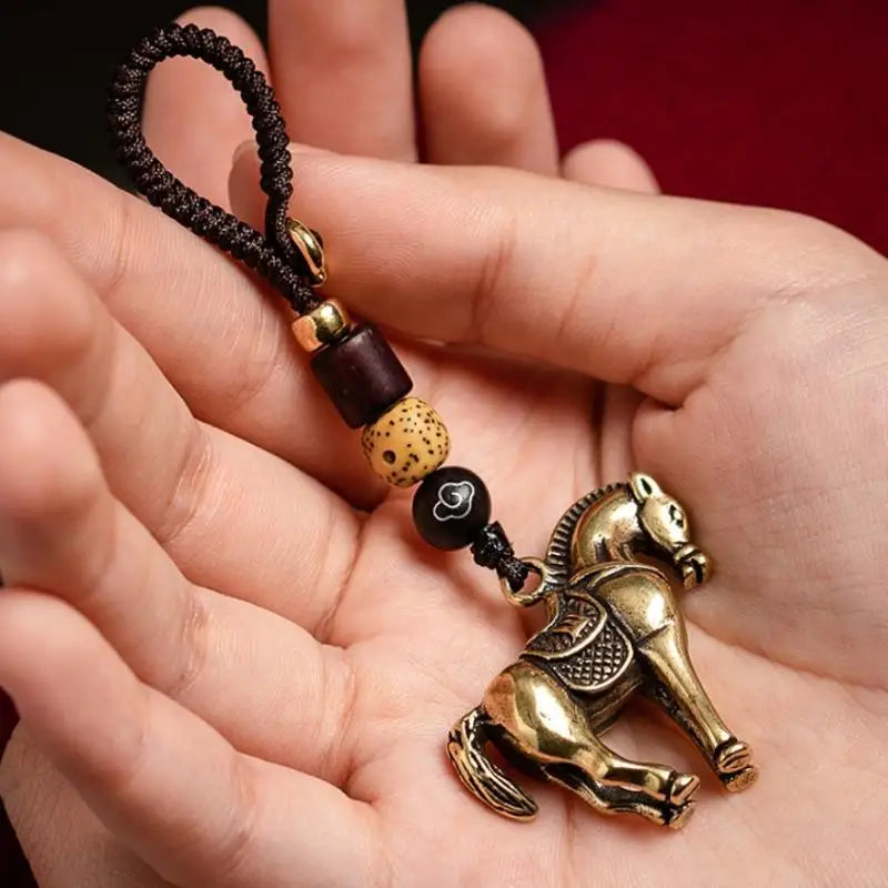 2026 Chinese Zodiac Horse Copper Feng Shui Lucky Pendant Keychain