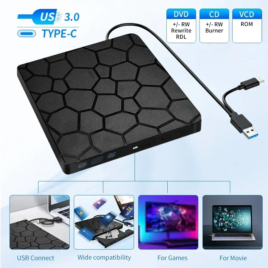 Muzisn External DVD/CD Burner Drive USB 3.0 & Type-C Slim