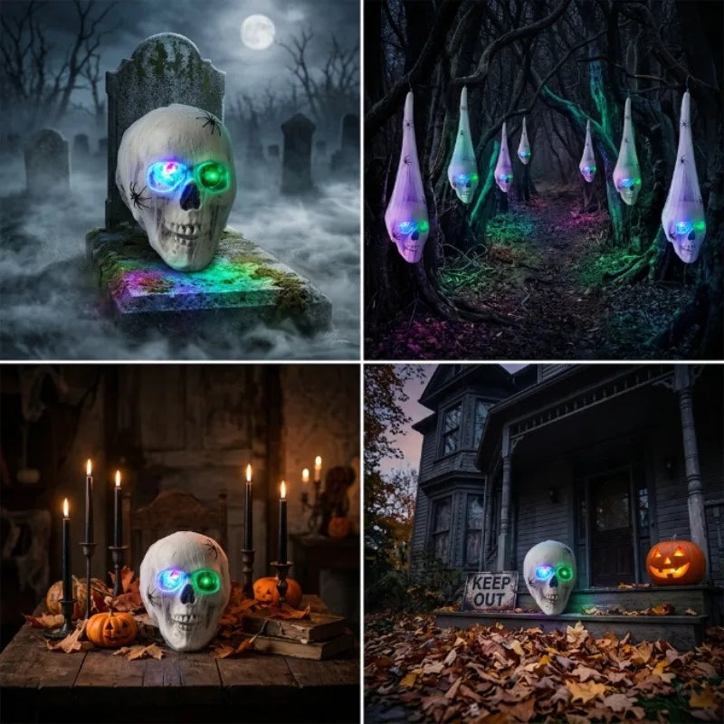 Halloween Hanging Skeleton Skull Prop | Glowing Red Eyes & Sound
