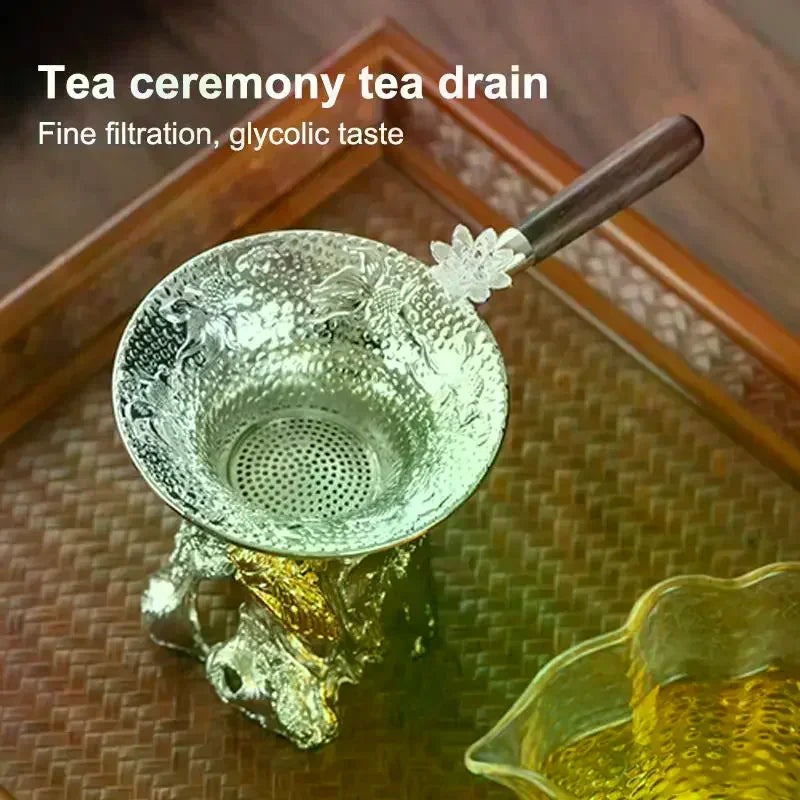 Stainless Steel Mesh Tea Strainer with Drip Tray | Lace Design